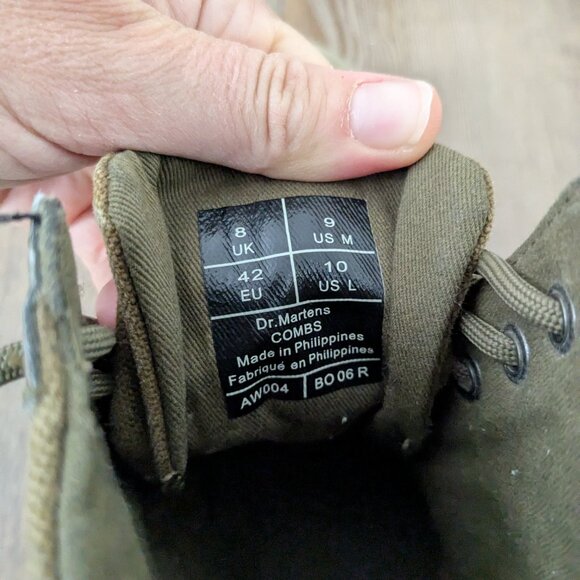 Dr Martens Combs Men 9 / Womens 10 EU 42 Olive Green Canvas Lace Up Combat Boots - Picture 8 of 9